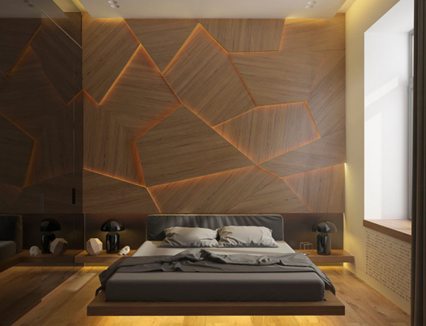 Dinding Dengan Panel Kayu Geometris